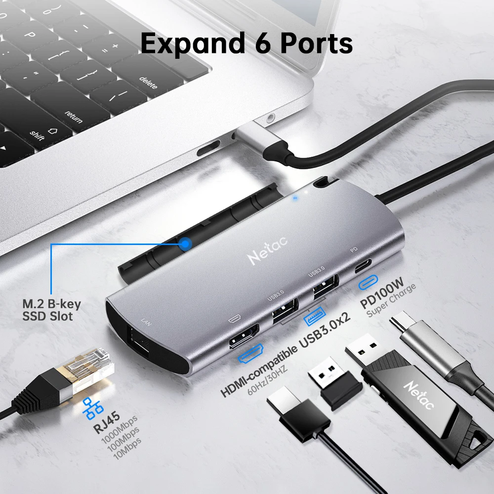 Go! USB HUB Type C M2 SSD 6 In 1 Case 4K HDMI Adapter USB 3.0 RJ45 SSD Disk Case Enclosure External for Macbook Laptop Desktop