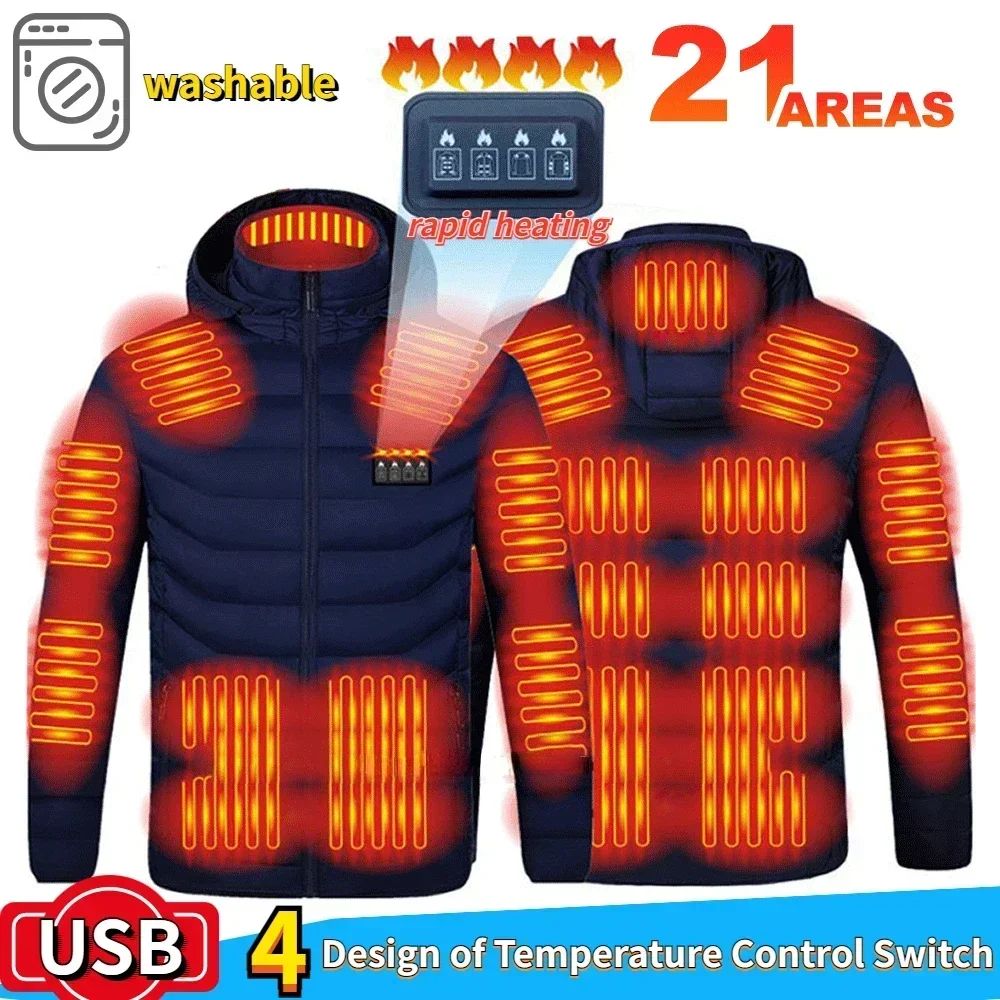 2024 New Heating Jacket Men's Winter Usb Electric Heating Coat Functional Self-Heating Clothes Outdoor Snow Thick Padded Jacket