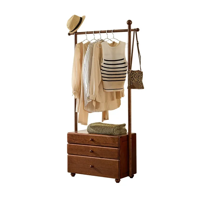 Wabi Sandy Wind Solid Wood Hanger Integrated Multifunctional Coat Rack Home Entrance Door with Drawer Storage Coat Rack