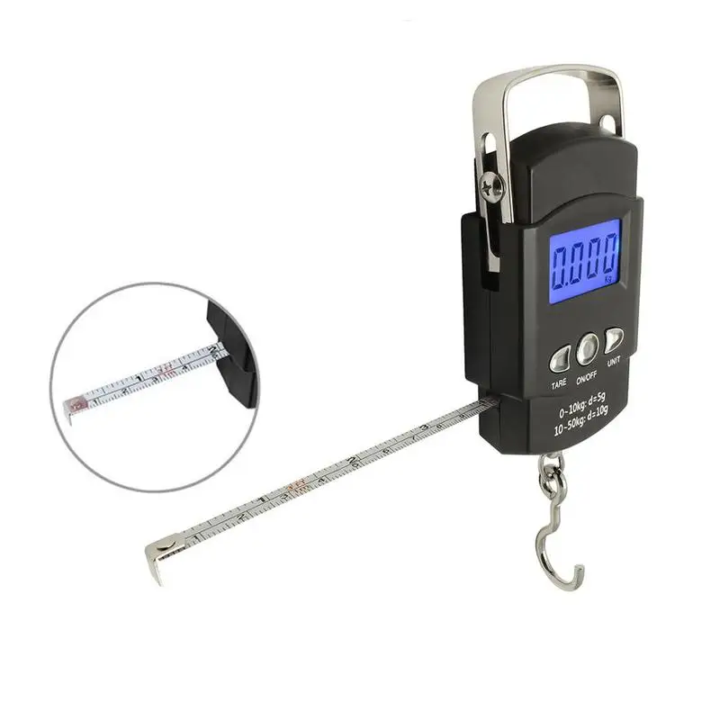 50kg 110lb Portable Digital Fishing Scale With Tape Measure LCD Backlight Hanging Weight Scale For Fishing Luggage Tool