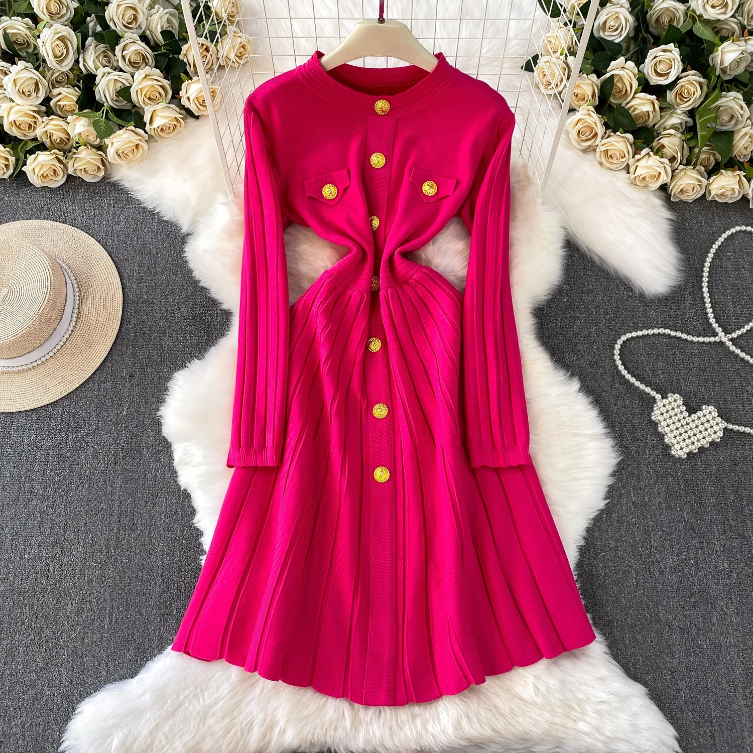 Ele malha longa dr com metal bule redondo ne fino ajuste a linha camada base para mulher outono inverno cintura alta