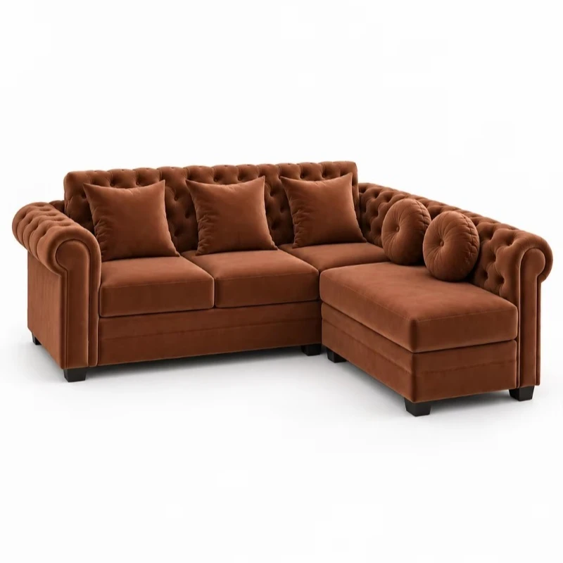 Modern style sofa with button decoration with curled armrests suitable for apartment living room