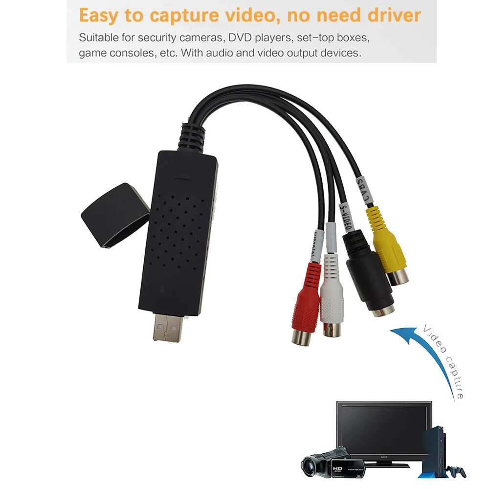 USB Audio Video Capture Card Adapter with USB Cable USB 2.0 to RCA Video Capture Converter For TV DVD VHS Capture Device