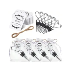 10 Heart-Shaped Wine Stopper Wedding Gift, Suitable For Guests To Use Stainless Steel Love Drink Bottle Stopper, With 1 Label