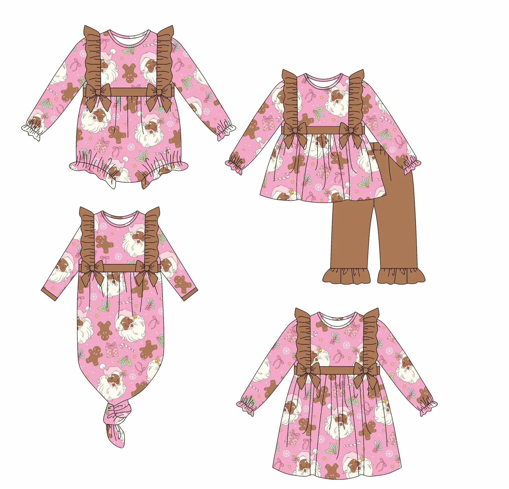 

Boutique fashion baby girls Christmas party Santa Claus print girls pajamas sibling romper babies girls clothes
