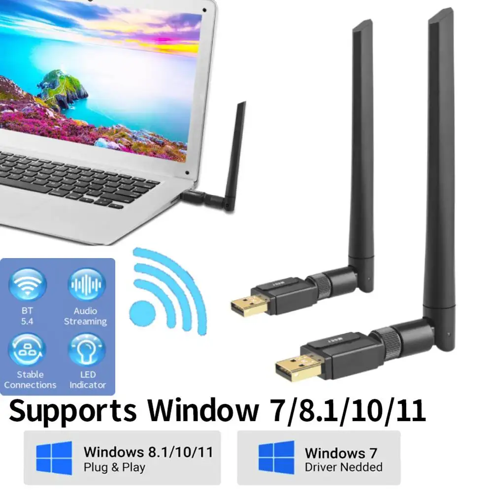 150M Long Range USB BT Dongle Supports Win11/10/8.1/7 Wireless BT Transmitter Receiver for PC Speaker Wireless Mouse Keyboard