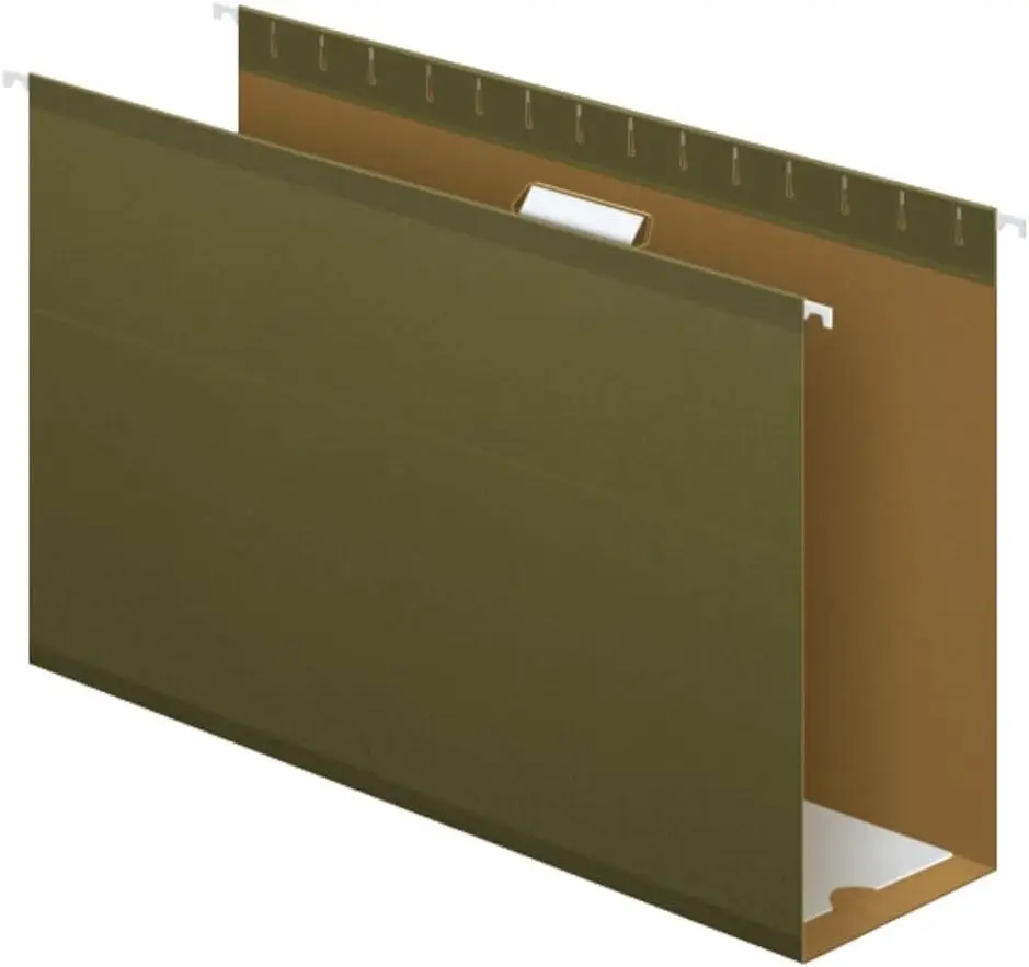

Extra Capacity Legal Size Hanging File Folders, 4" Expandable, Green, 1/5 Cut, Box of 25 for Organized Filing