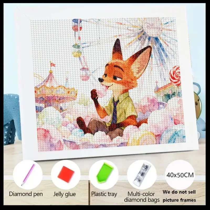 

1 шт. 5D DIY полный дрель набор для рисования кристаллами и бриллиантами, очаровательная Зверополис, Ник Уайльд, лиса, ест ватных конфет в сцены парка развлечений