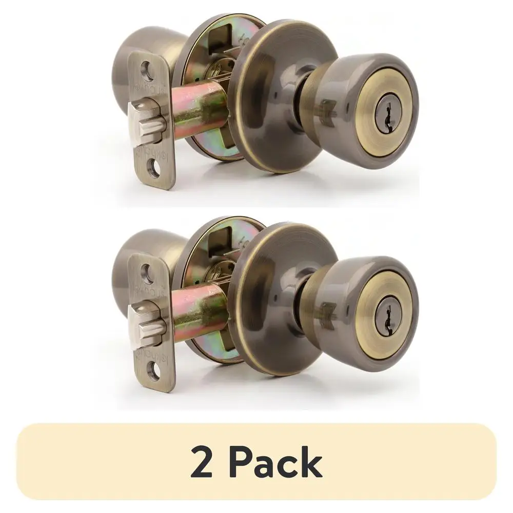 (2 pack  Keyed Entry Tulip Doorknob Antique Brass 1 Twin Pack 2 Pieces 1766002E