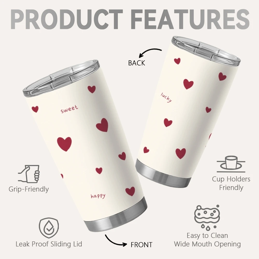 Sweet Heart Doodle Prints Vacuum Flasks 20oz Coffee Tumbler With 2 Lids & Straw Stainless Steel Vacuum Insulated Mug