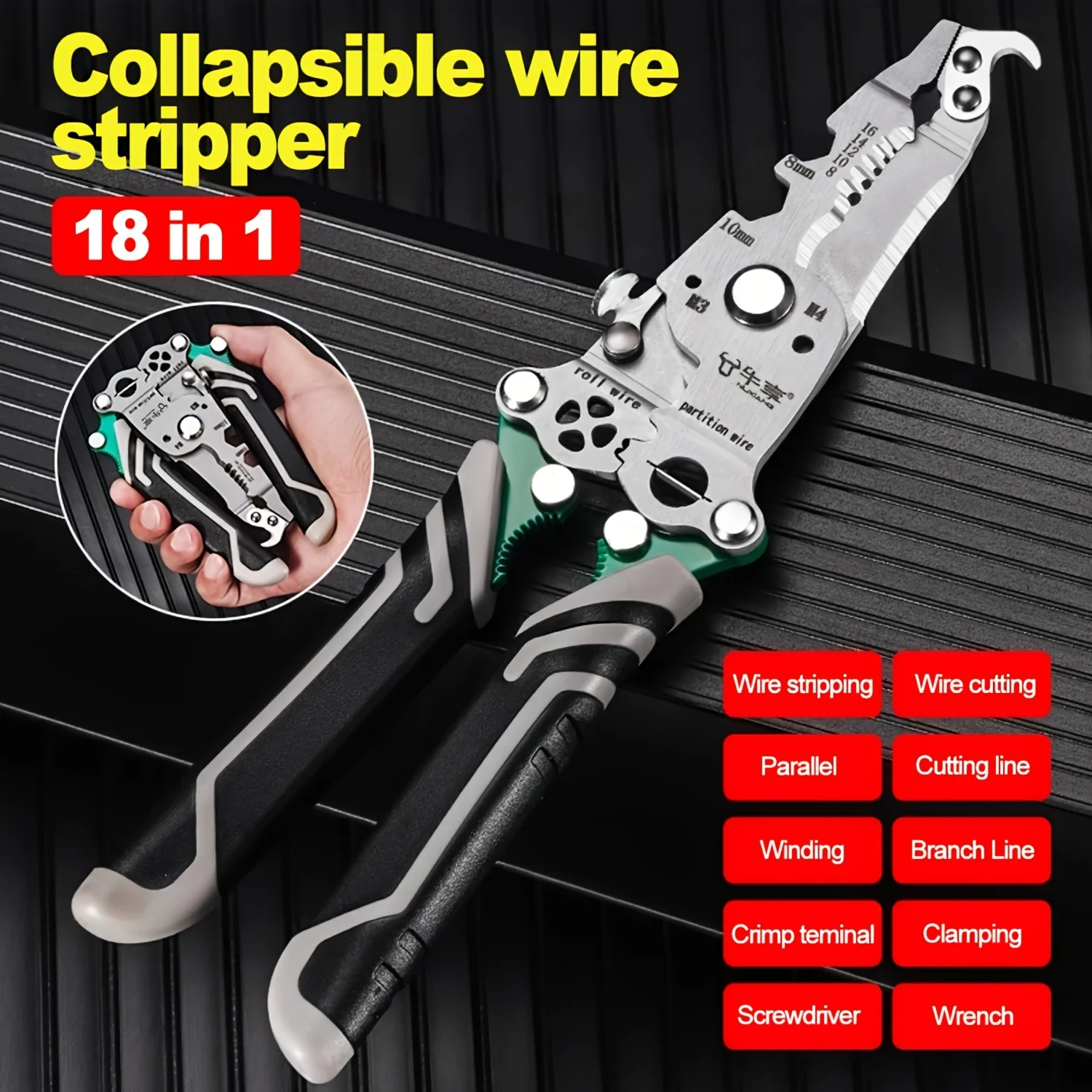 Herramienta Multifuncional Plegable Automática para Pelar y Cortar Cables, Herramienta de Crimpado para Reparación y Empalme de Cables
