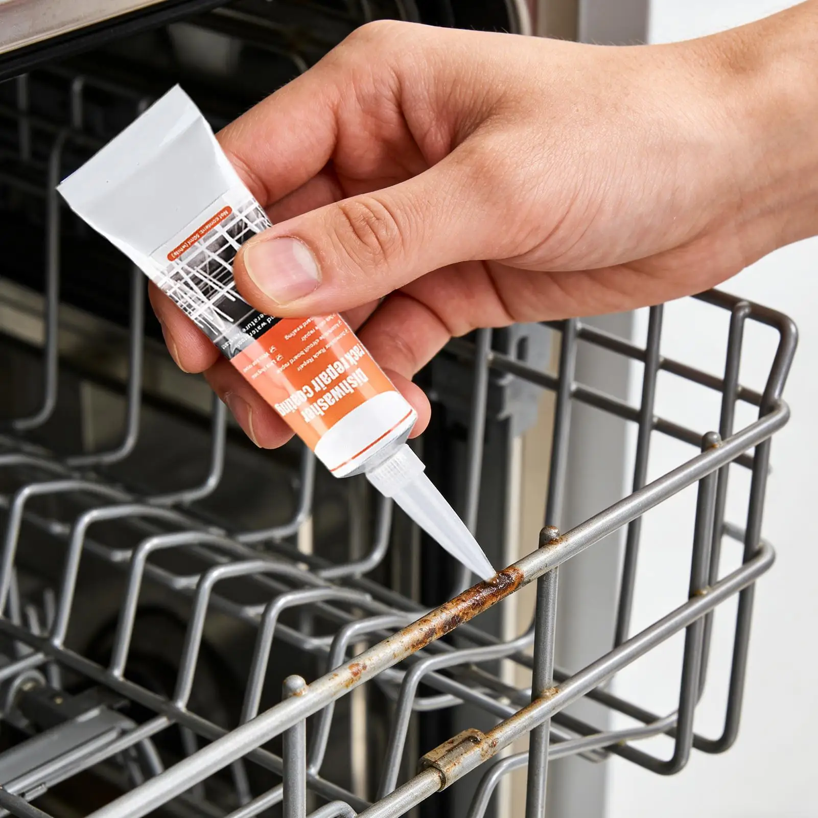 Dishwasher Repair Kit for Racks Rust 50ml Long-Lasting Coating Adhesive with 2 Brushes Dishwasher Rack Repair Gel for Kitchen