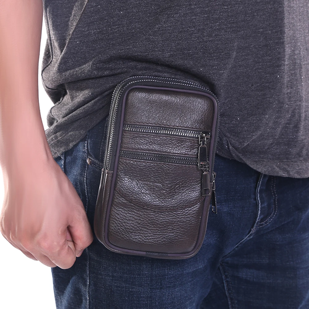 Fashion Men Pure Color Waist Pack Mini Belt Cowhide Coin Purse Phone Bag Small Purse Vintage Men Pure Color Bag