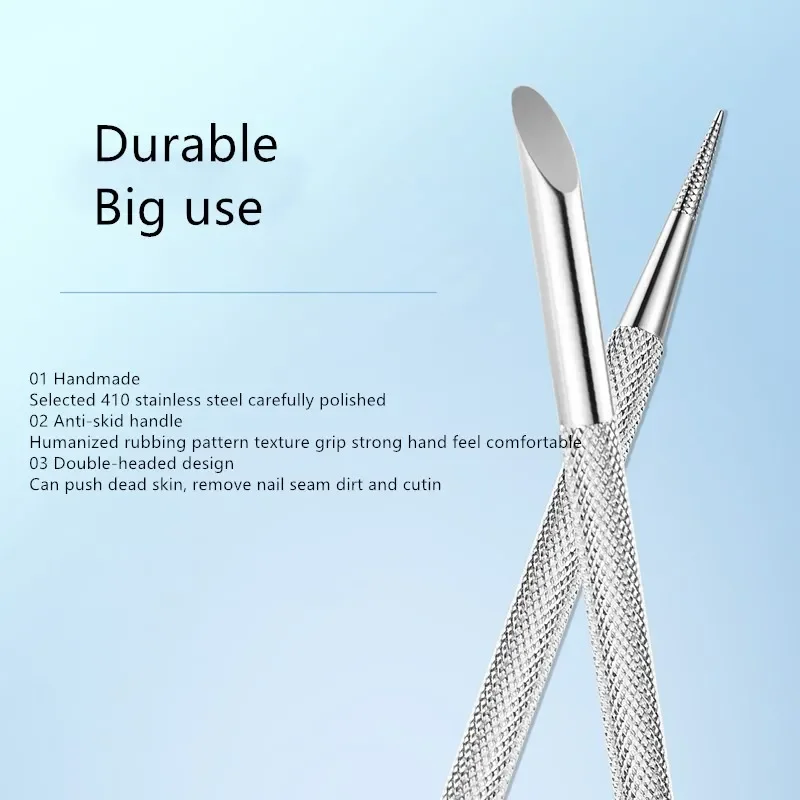 1 PC Reusable Double-ended Stainless Steel  Nail Cuticle Pusher Cuticle Removal Tool Orange Wood Nails Pedicure Drill Stick Tool