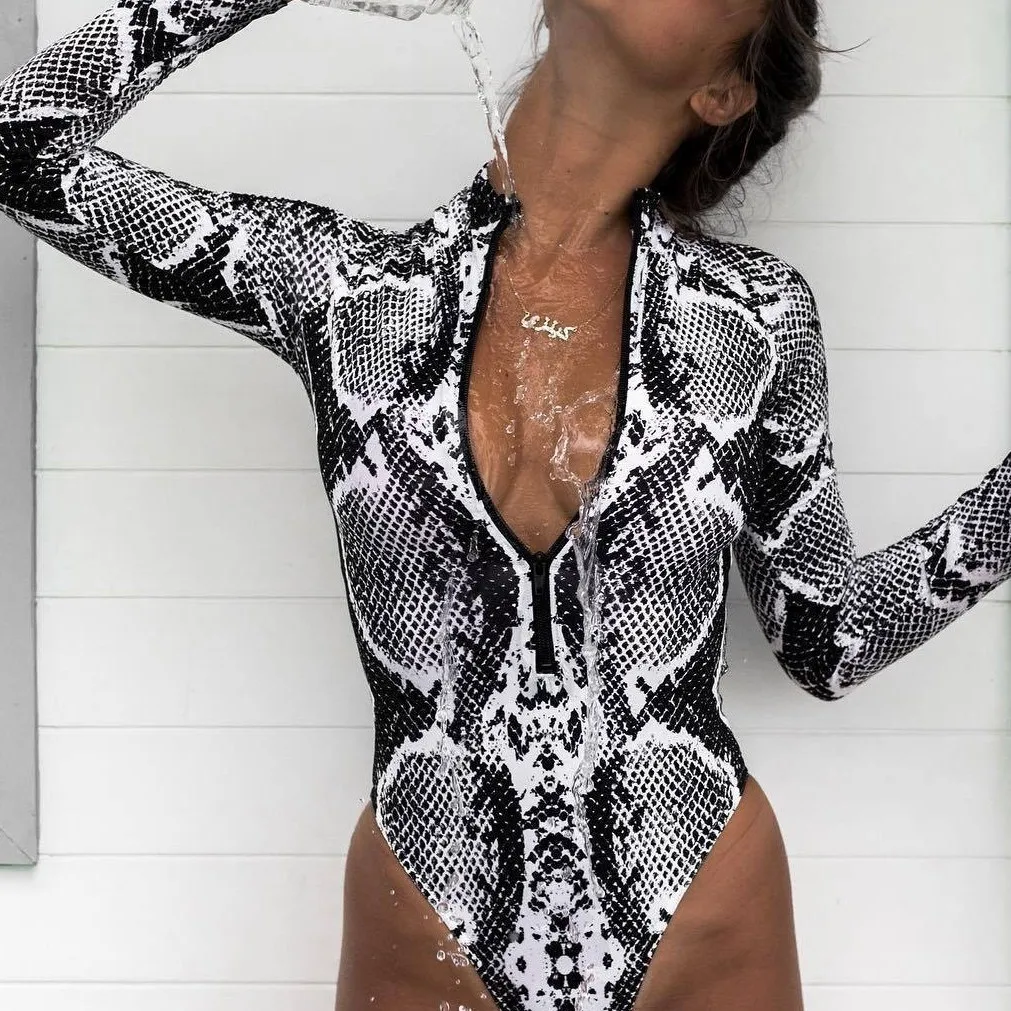 Maillot de bain imprimé serpent pour femmes, combinaison imprimé léopard, Bikini, européen et américain, manches longues, Cover-Up pour les maillots de bain, nouvelle collection 2025