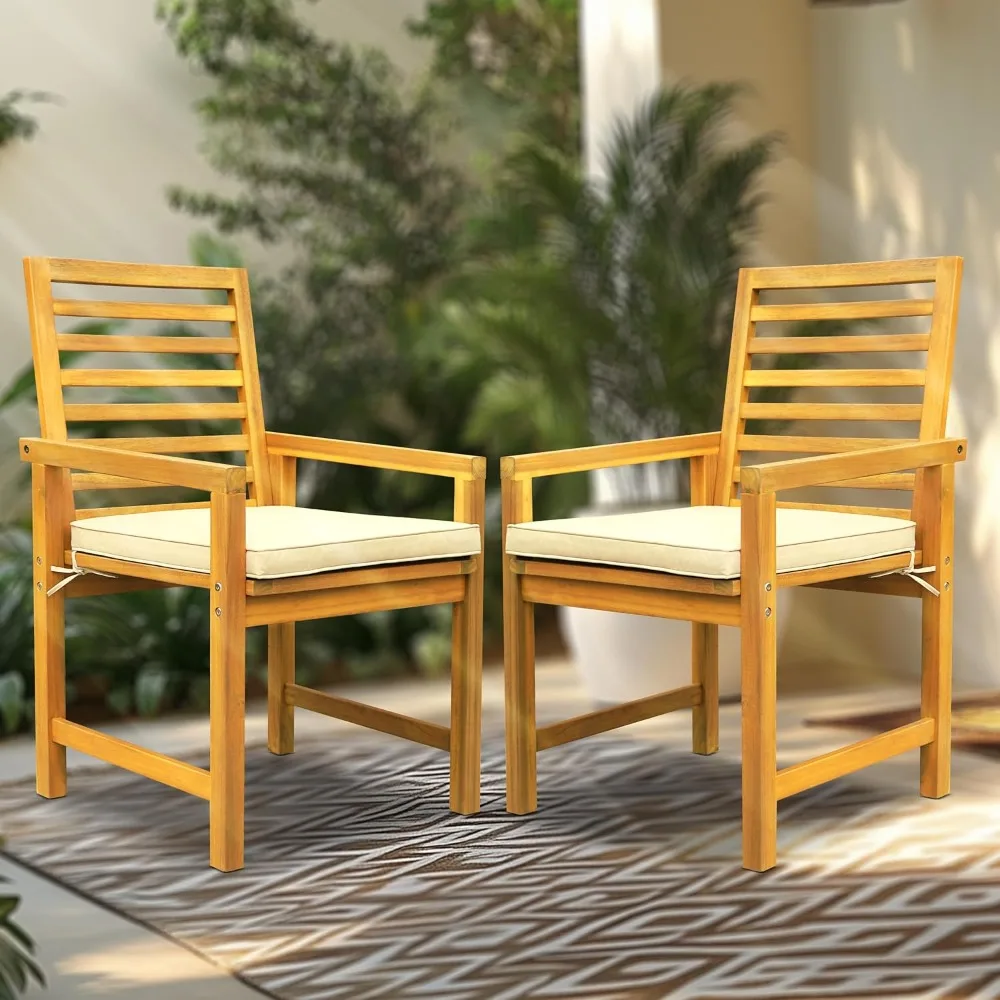 

Wood Outdoor Chairs Set of 2 with Cushions – Heavy-Duty 500lbs Capacity, Weather-Resistant Wooden Patio Armchairs