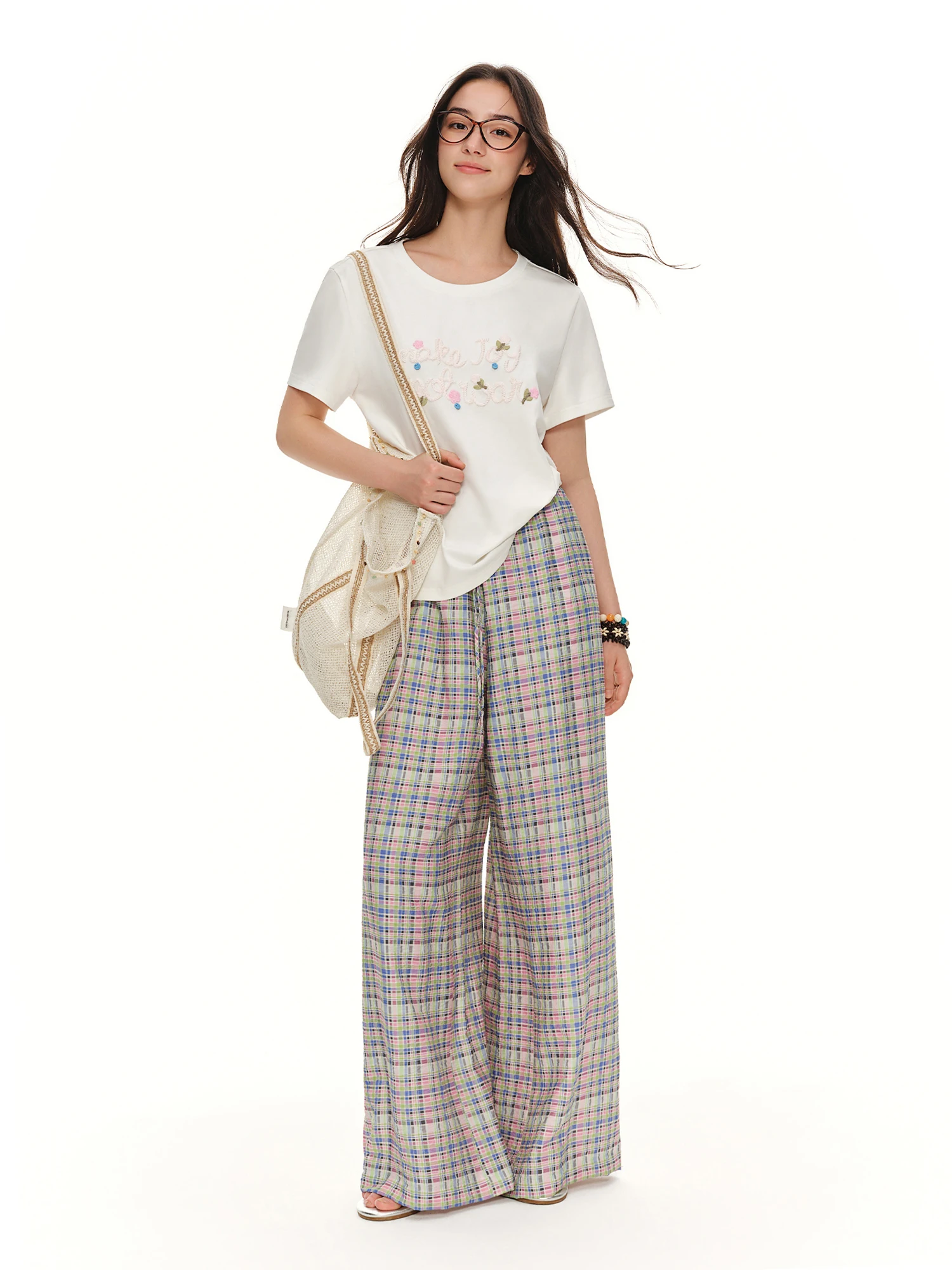 DUSHU Women Round Neck Floral Letter Print Short Sleeve T-Shirt Lenzing Fabric Loose Casual Daily Tee Summer 2026 New Top