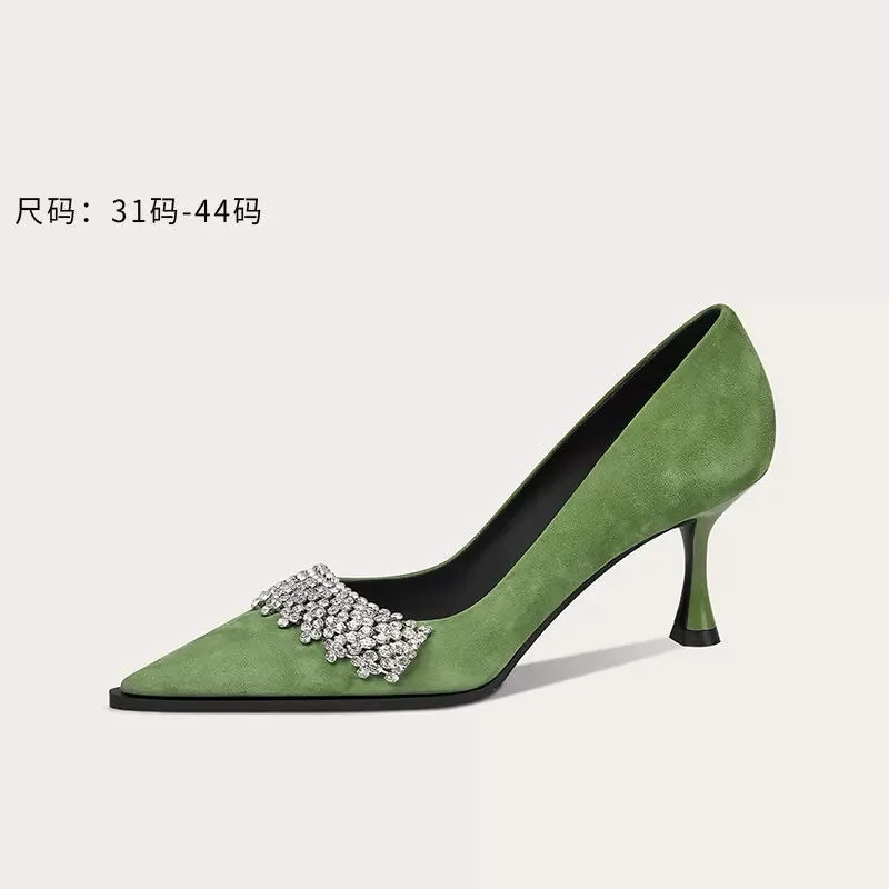 Spring and summer new pointy fleece rhinestone professional single shoes thin high-heeled party dress large and small women shoe