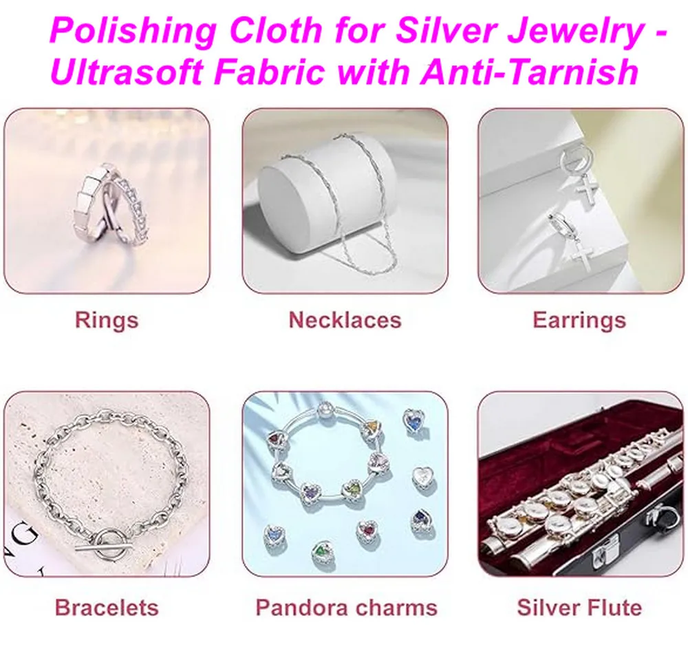 Paño de limpieza de joyería envuelto individualmente, paño de pulido rosa para plata esterlina, oro, platino, 8x8cm, 100 Uds.