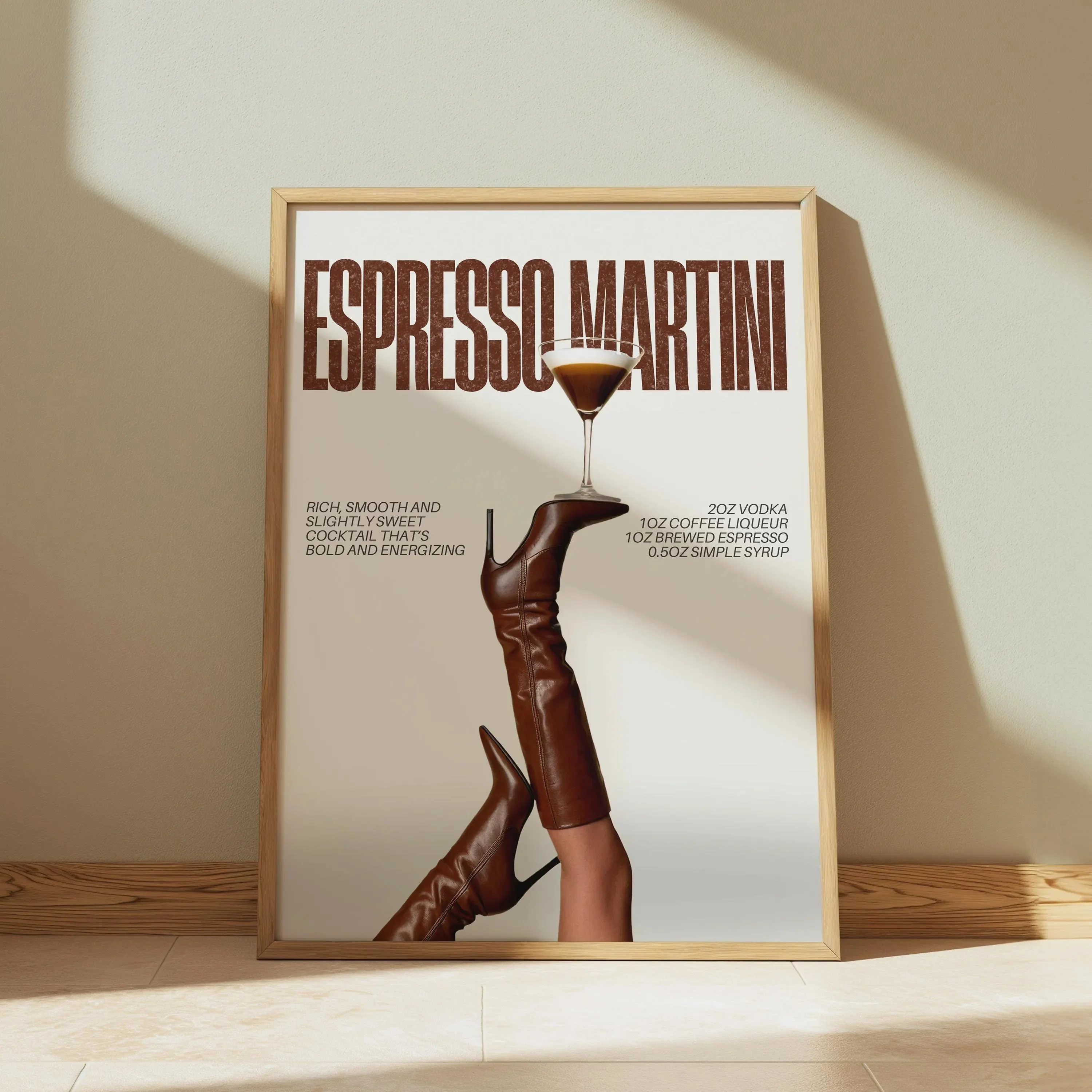 Retro Espresso Martini Canvas Print Roostertail Boots Wine Glass Food and Beverage Wall Art Poster for Living Room Home Decor