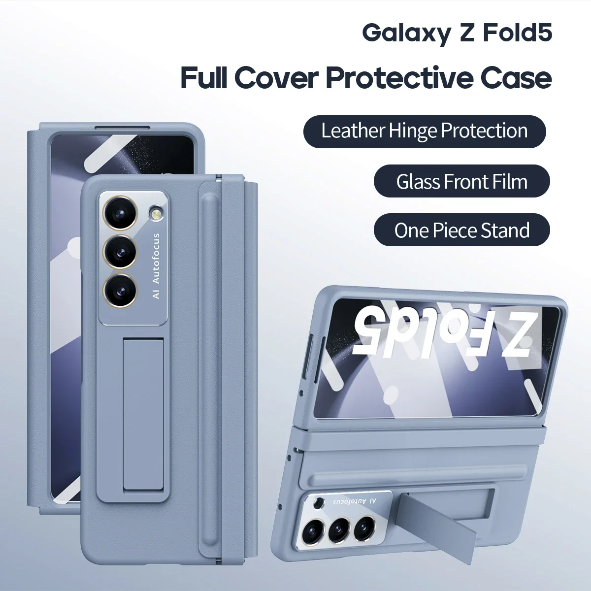 

Luxury Fine Leather Grain Hinge Protection Hard PC Phone Cover for Samsung Galaxy Z Fold6 5 4 Case with Screen Protector Bracket