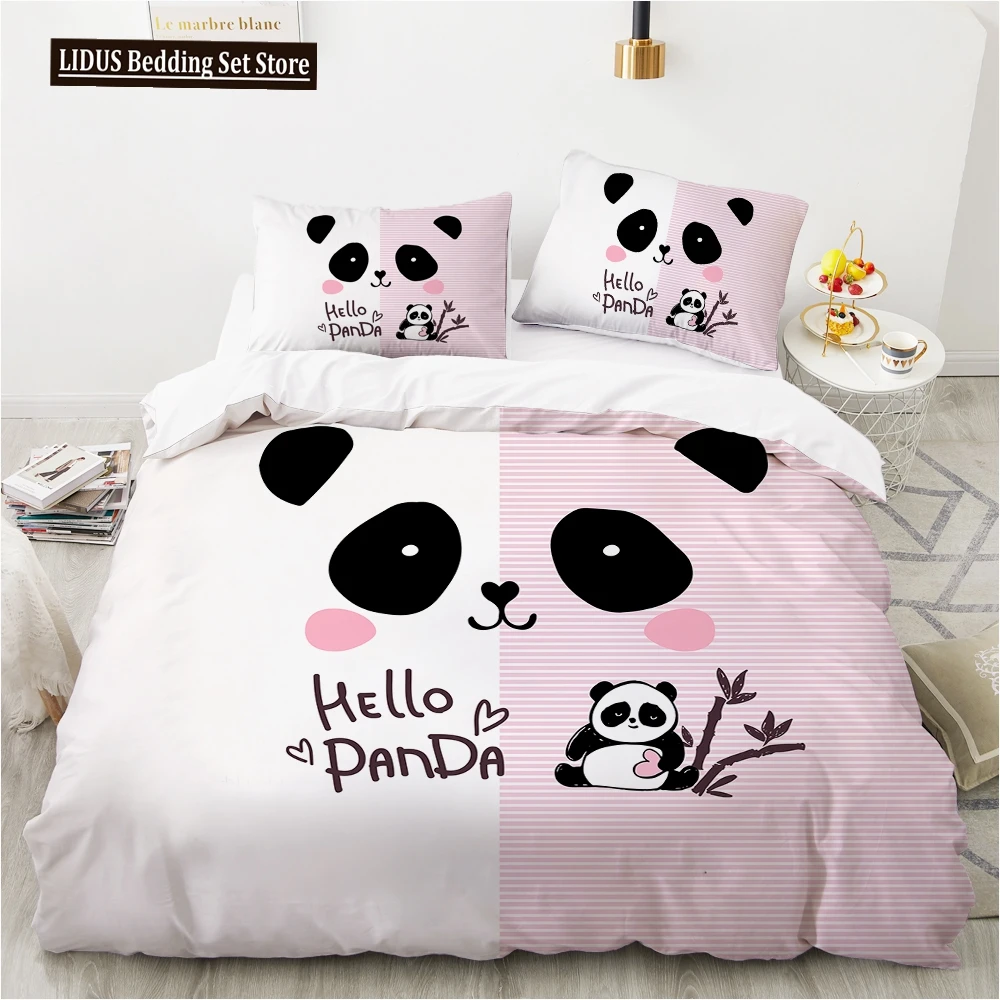 

Cartoon Panda Children's Bedding Set For Kids Baby Girls Pink Duvet Cover Set Pillow Case King Size Soft 2/3pcs Twin Quilt Cover