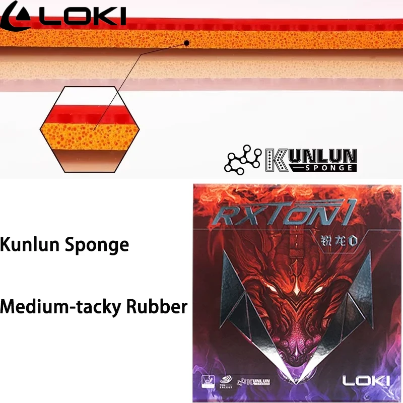 

LOKI Table Tennis Rubber Sheet RXTON 1 Sticky ITTF Approved Ping Pong Rubber with Kunlun Sponge 39° for Beginners or Training