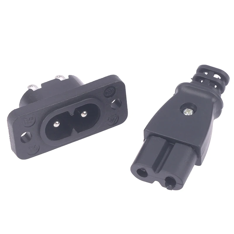High Quality Male Power Socket Female Plug Power Outlet Embedded Electric Connector AC 2.5A 250V 8-Shaped Plug Socket-Black