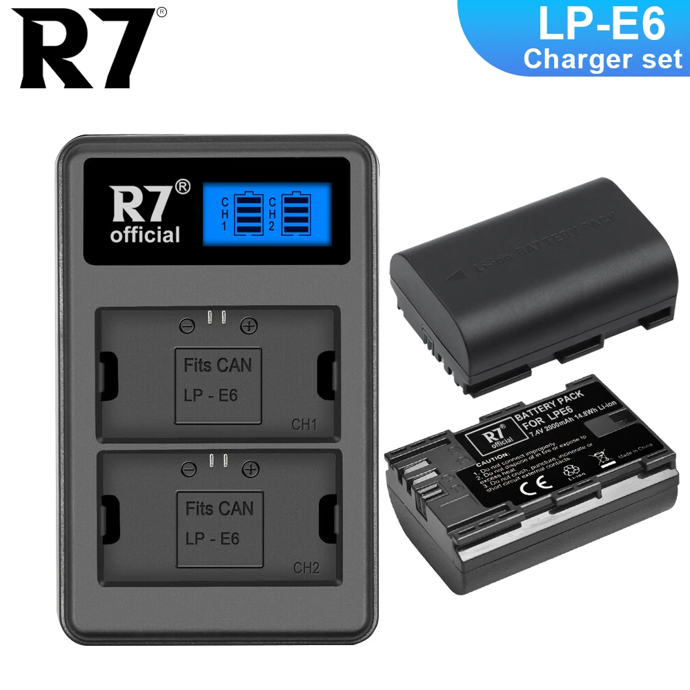 

R7 LP E6 E6N LP-E6 LPE6 2000mAh Battery + LCD Dual Charger For Canon Mark II 5D Mark III 6D 7D 70D 80D EOS 5DS R 5D Camera