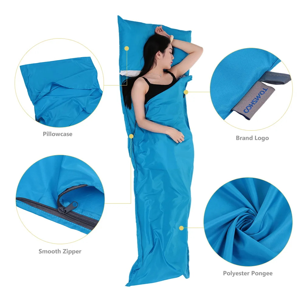 TOMSHOO 70*210CM Portable Sleeping Bag Outdoor Travel Camping Hiking Polyester Pongee Healthy Sleeping Bag Liner with Pillowcase image 5