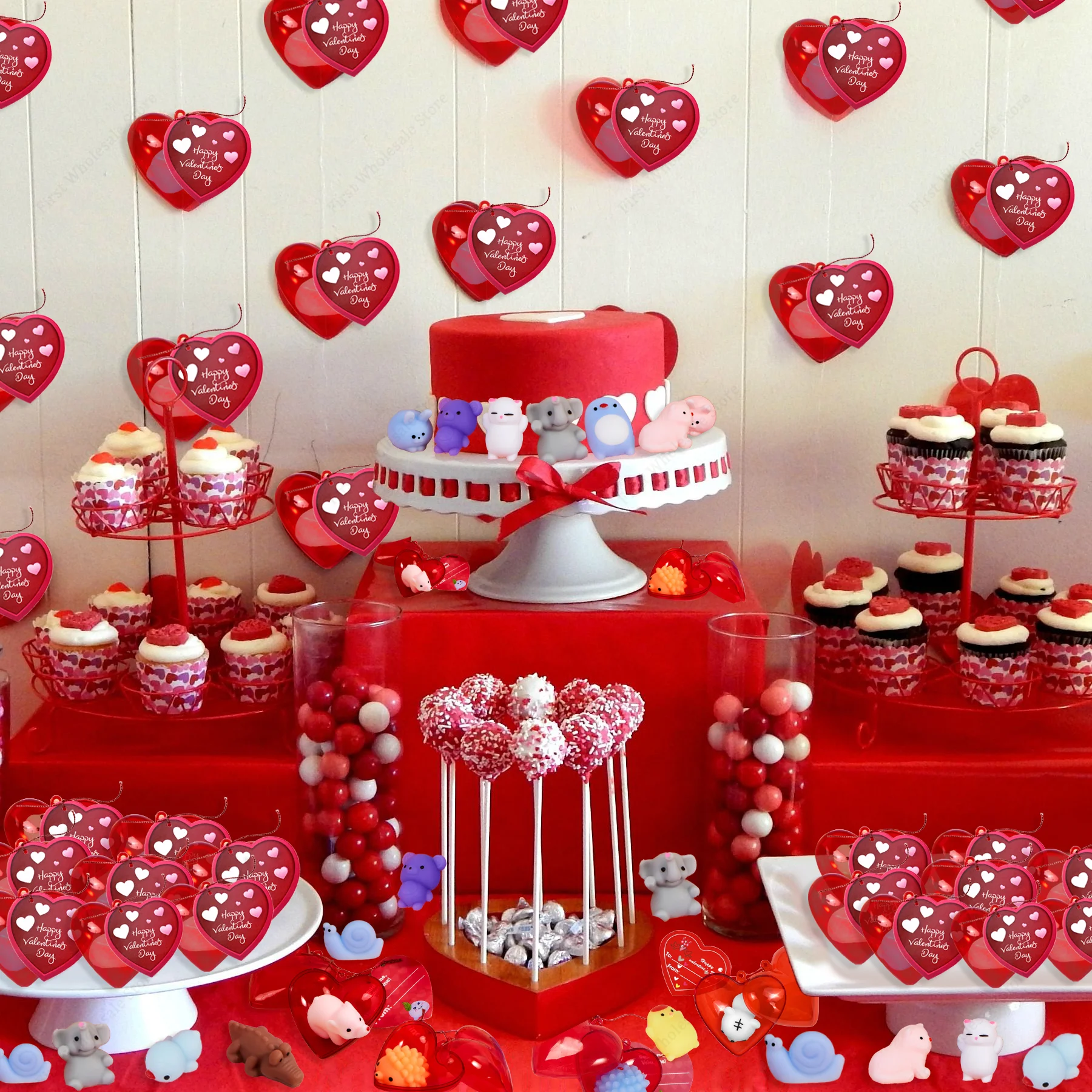 Valentine Mochi Squishies with Heart Boxs Cards Mini Animal Stress Relief For Classmate Valentine\'s Exchange Gifts