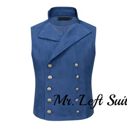 Mens Double Breasted Suede Dress Vest Gothic Steampunk Prom Party Velvet Waistcoat