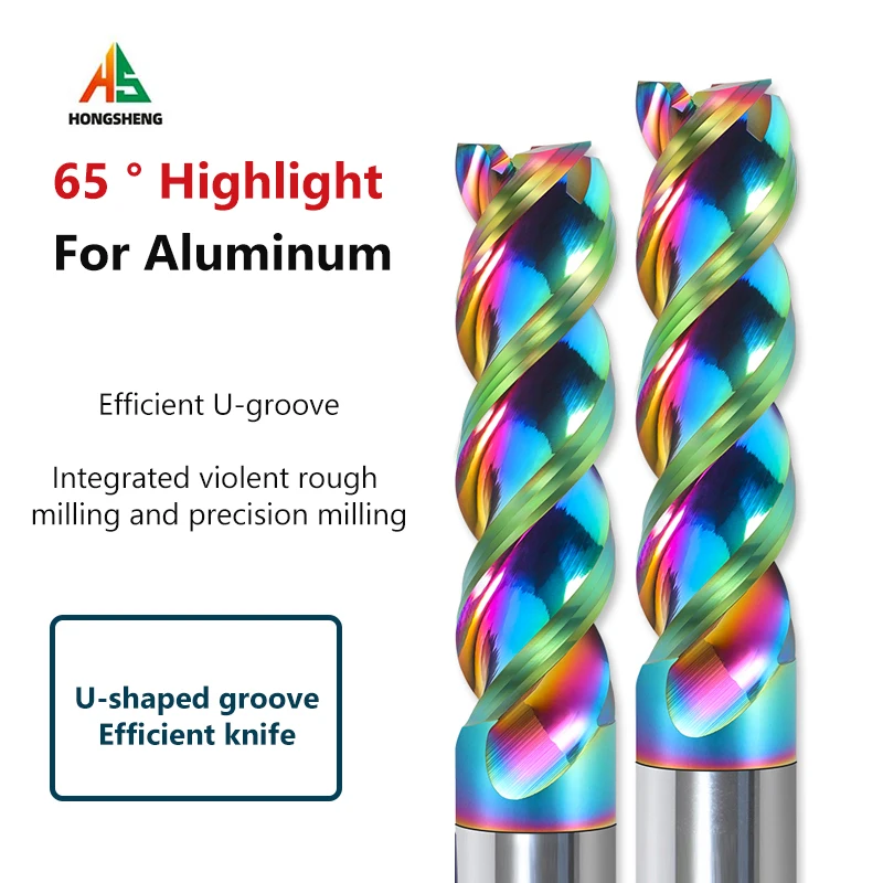 HRC65 DLC Color Coated High Gloss Aluminum Milling Cutter Special CNC U-groove Integral Tungsten Steel 3 Flute Carbide End Mill