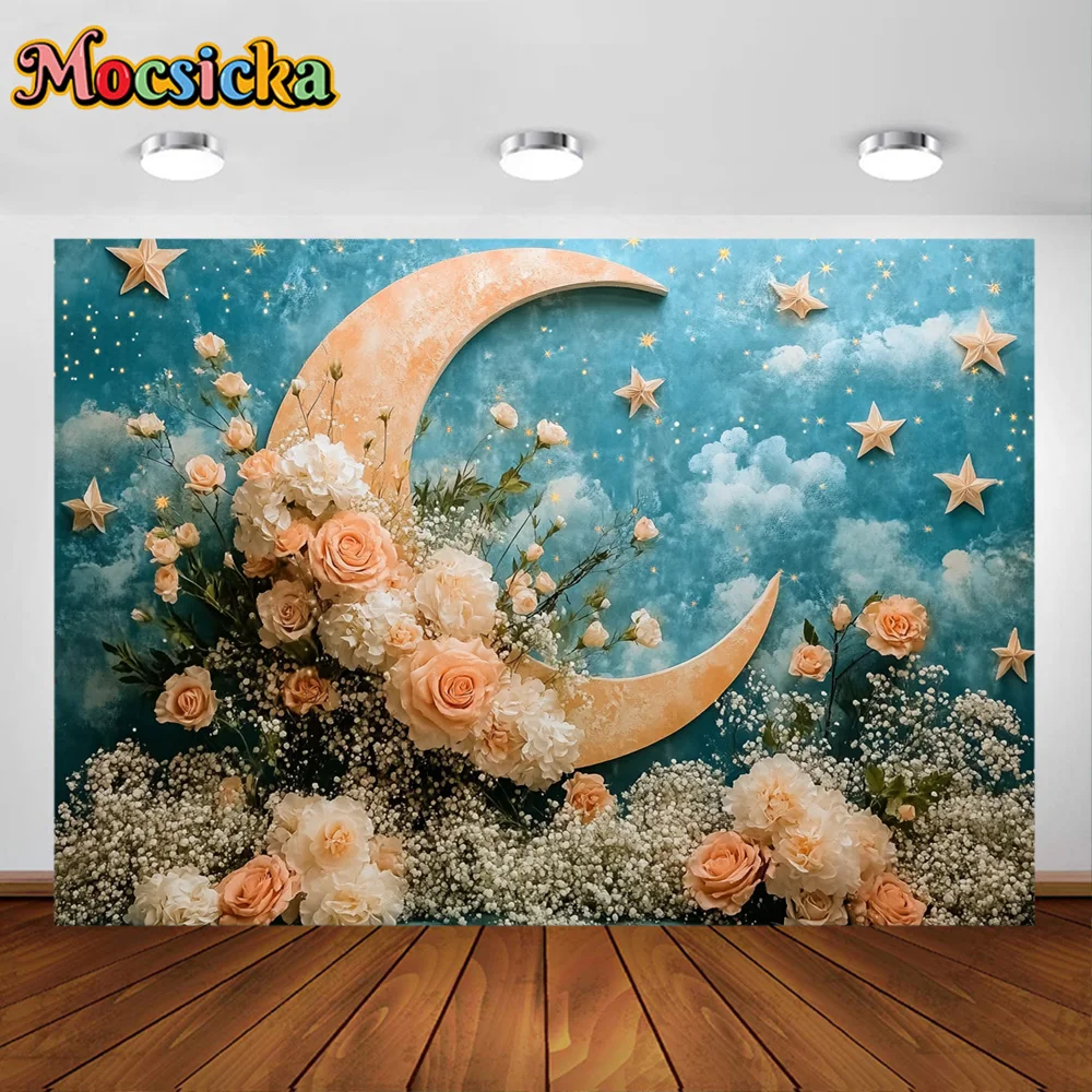 Mocsicka Photography Background Moon Flower Garden Decoration Backdrop Baby Shower Newbron Birthday Party Prom Studio Banner