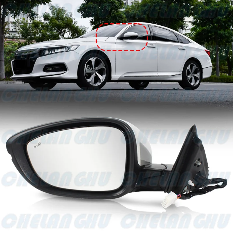 For Honda Accord 2023 2024 Left Side 8 Pins White Painted Heated Power Fold Blind Spot Mirror Assembly