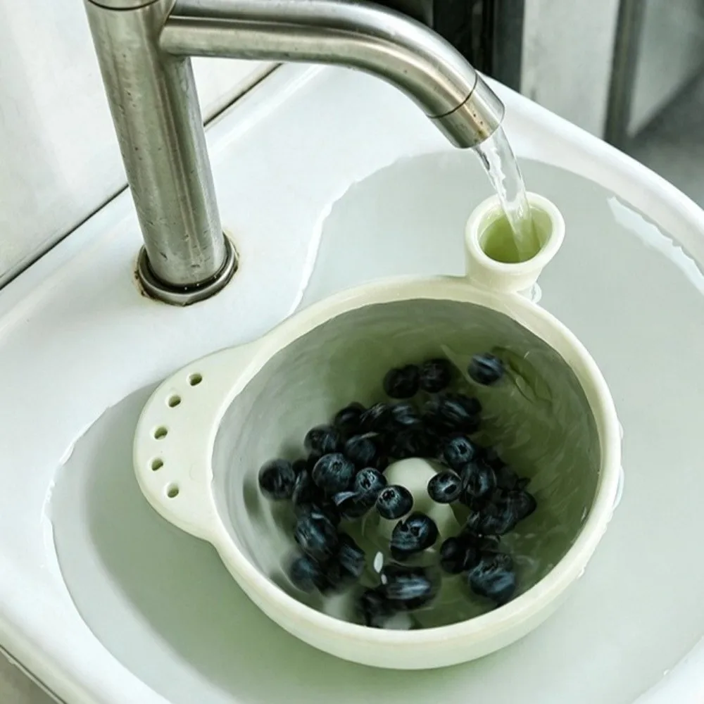 Self-spinning Automatic Fruit Washing Bowl Large Capacity Time-Saving Ceramic Berry Washer Integrated Drainage Hole Non-stick