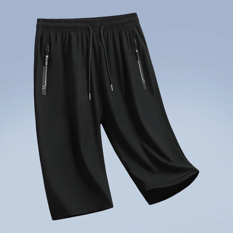 Pantaloncini da ghiaccio in seta casual Pantaloni da spiaggia dritti con coulisse elastica estiva da uomo Pantaloncini sportivi traspiranti ad asciugatura rapida lunghi al ginocchio