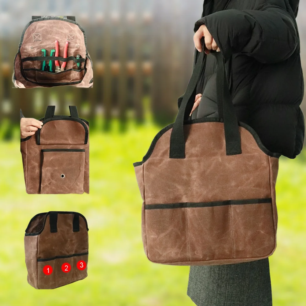 

Heavy Duty Waxed Canvas Garden Tool Bag 12 by 5 by 14 Inches with Multiple Pockets for Efficient Gardening Storage