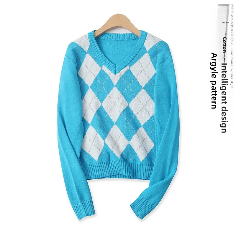 Faionable Diamond Sweater Long Sve V-Ne Slim Fit Spring New Women's Clothing Versatile Sli Body a Top