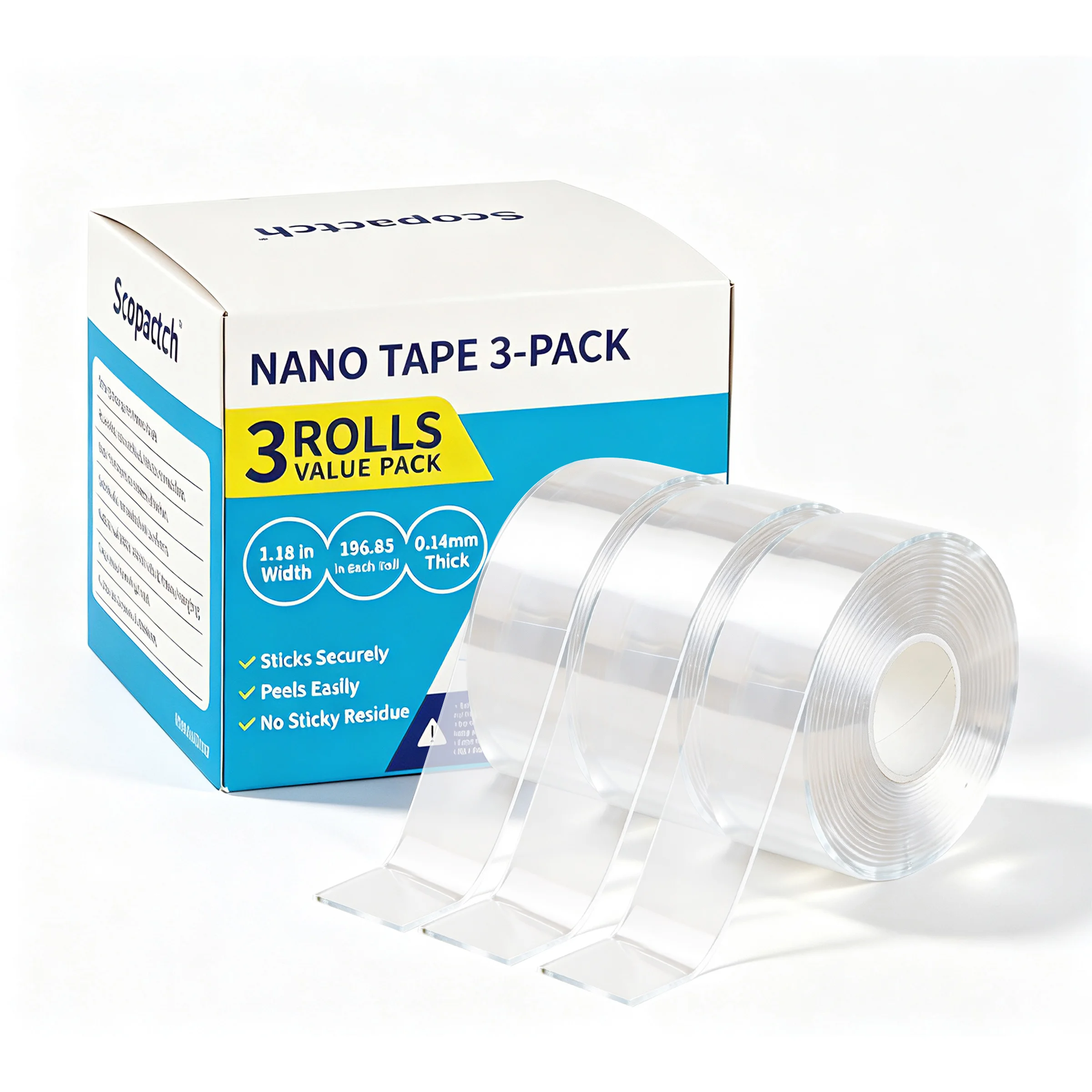 3 rolls Nano Tape Double-Sided Adhesive High Viscosity Wall Fixing No Trace Left  Home Improvement Decorative Supplies