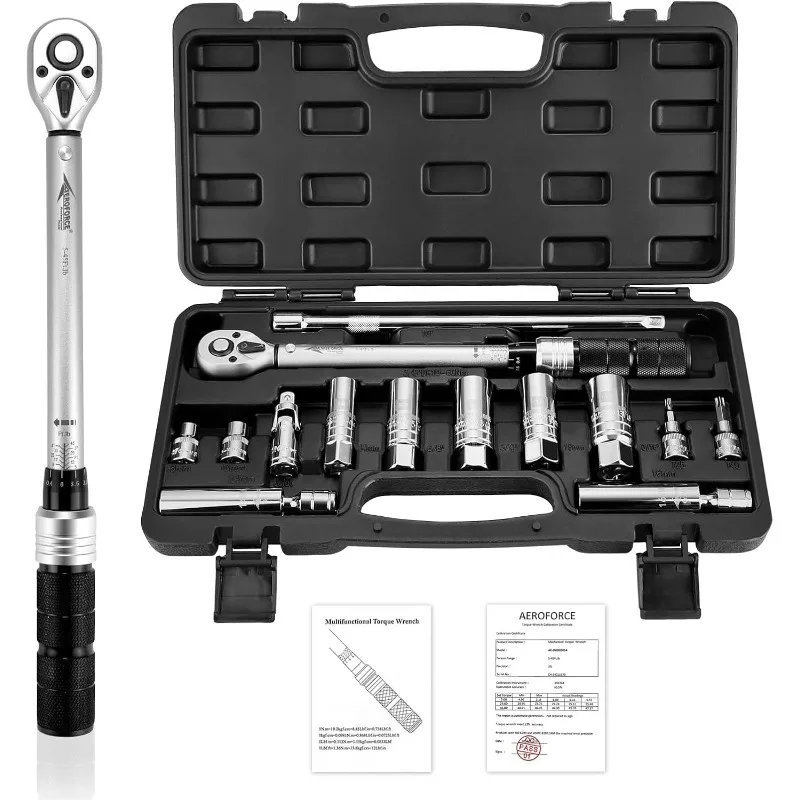 

14PCS 3/8-Inch Drive Swivel Magnetic Spark Plug Socket Set with 3/8'' Torque Wrench (5-45 Lb.ft/6.8-61.2 Nm), Universa