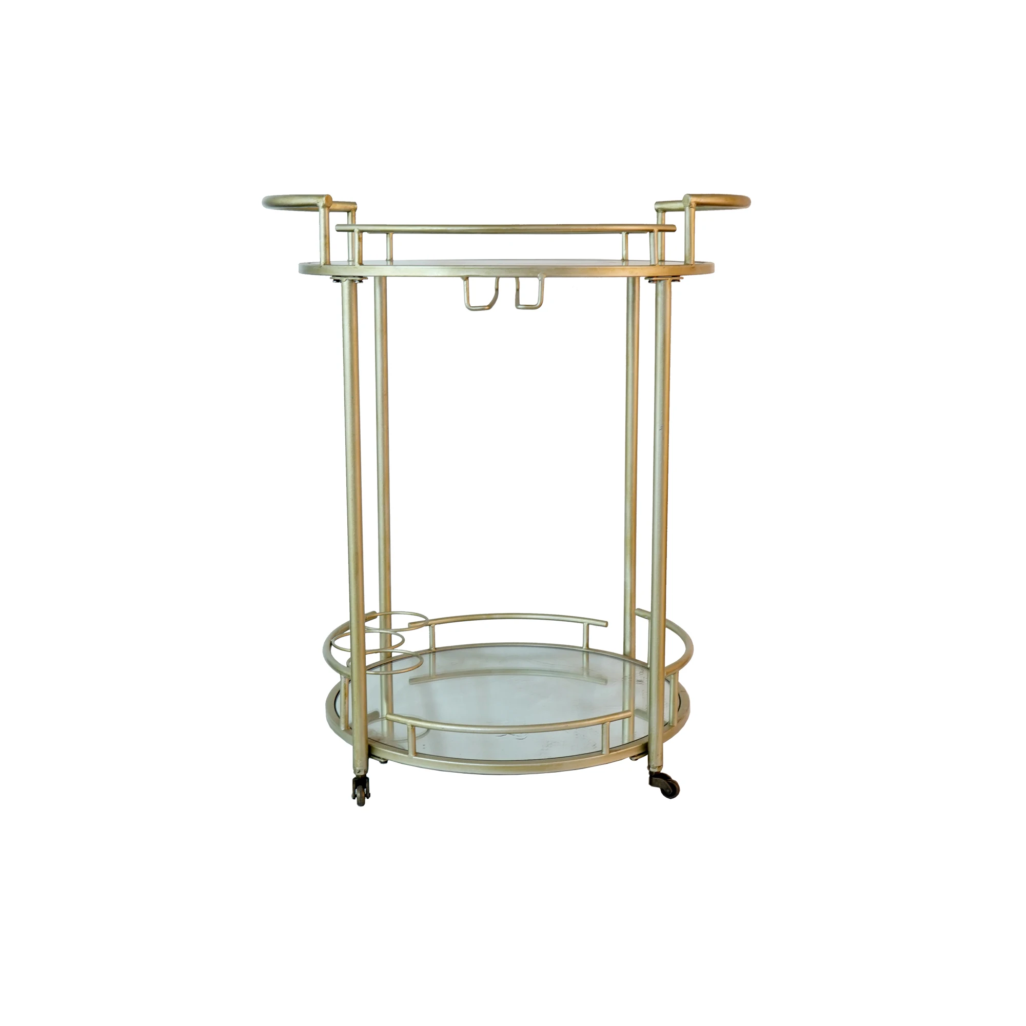 Two Tier Round Wine Serving Cart Bar Cart Trolley Gold Hotel Dining Room Food Decorative Trolley Cart