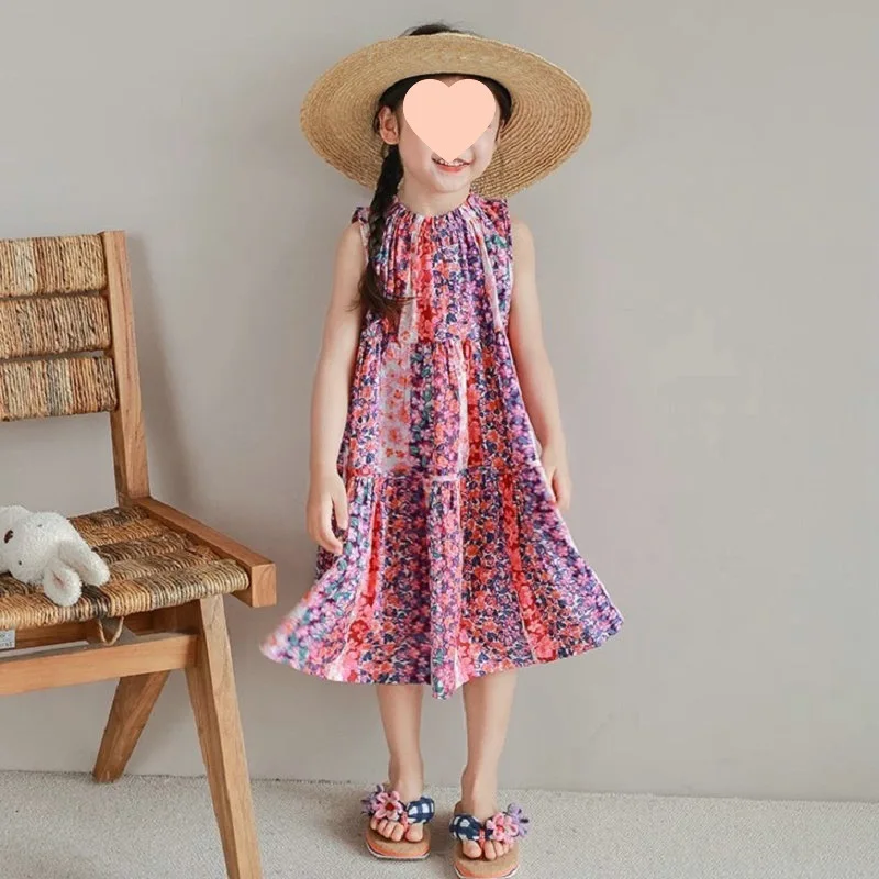Girls' Sleeveless Long Floral Dress Princess Dress2025Summer New Foreign Trade Children's Wear Delivery