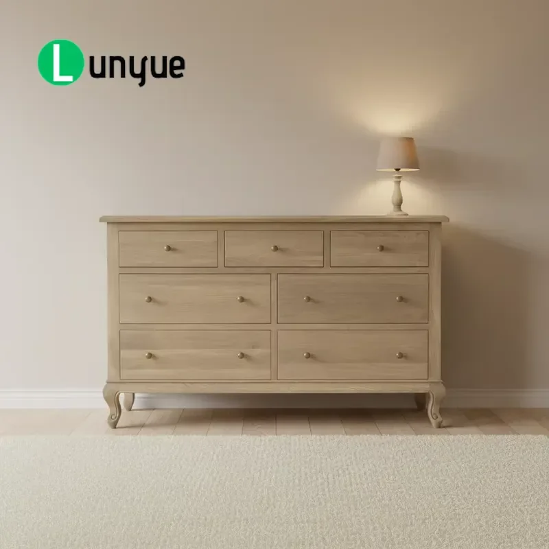 French Farmhouse Style Solid Oak Chest of Drawers Handmade Multi Drawer Cabinet for Living Room Bedroom Storage Furniture