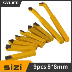 9 x Yellow Iron Lathe Turnning Tool w/YW1 Alloy Tool Bit 8x8mm Shank