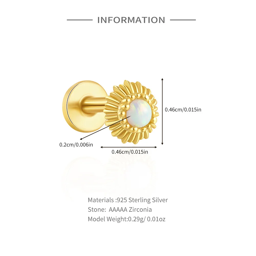 أقراط ثاقبة من الفضة الإسترليني للنساء ، عقيق أبيض ، طراز الشمس والقمر ، أقراط مرصعة بالذهب ، مجوهرات إسلامية ، زوج واحد