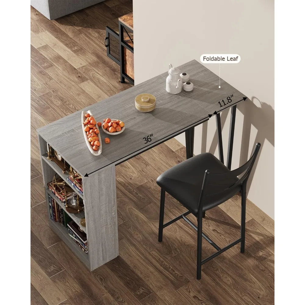 2-Person Bar Table Set with Comfortable Wide Cushions, Flip-Top Extension for Versatility