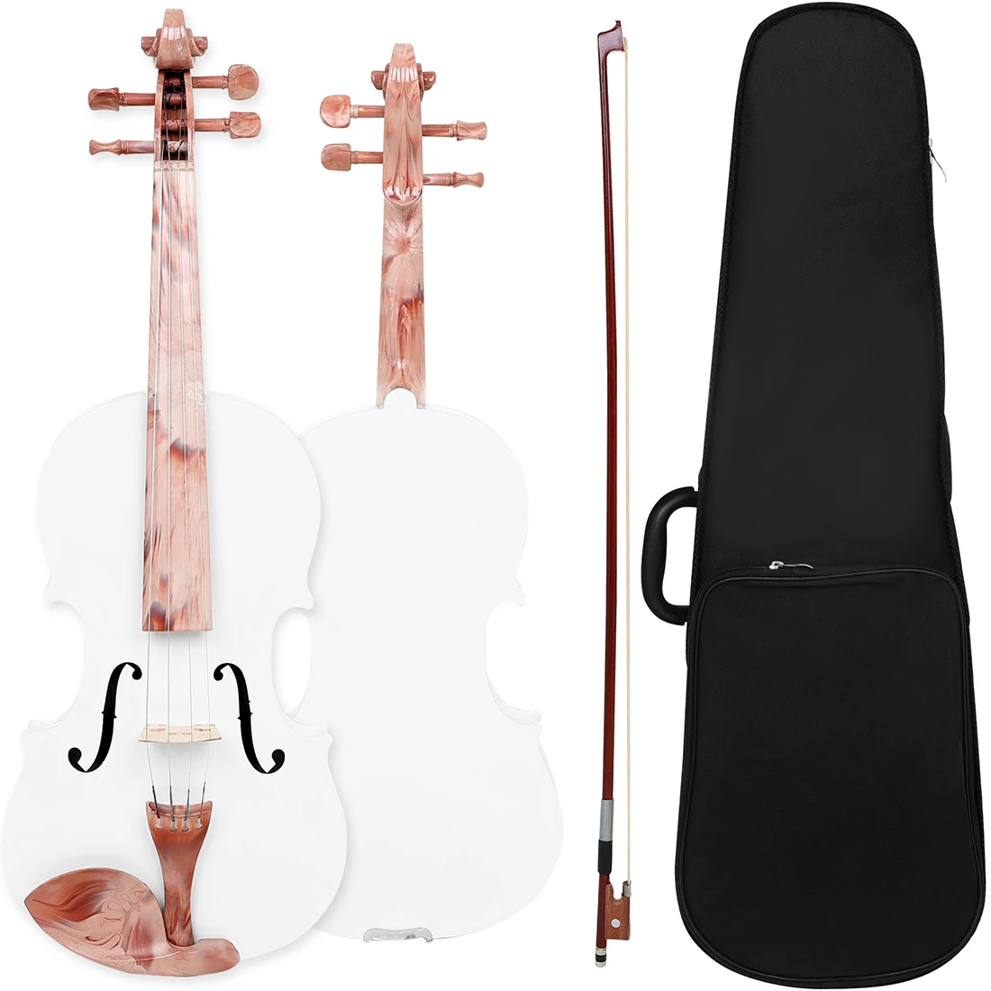 AV-102 4/4 Size Violin Plastic Accessories Popularize Violin White Marble Pattern for Beginners Adults Kids Handcrafted Violin