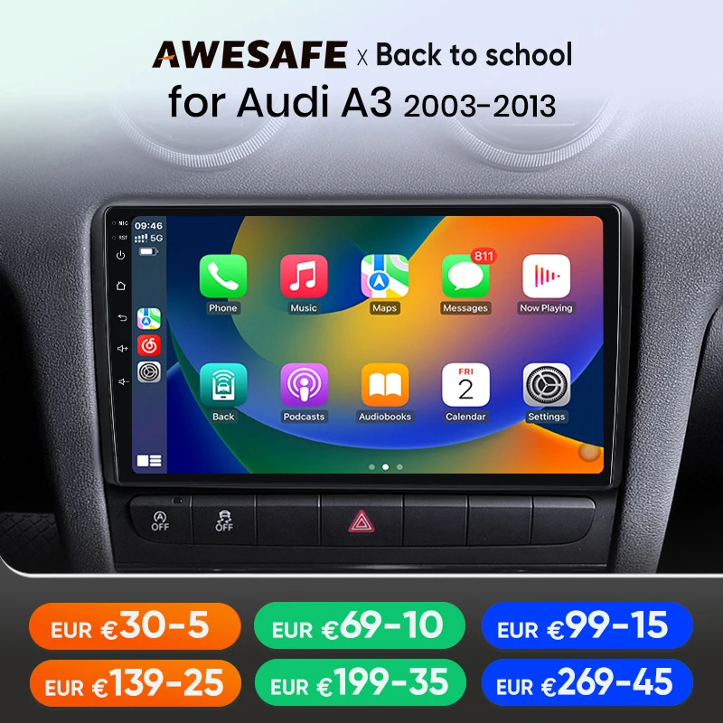AWESAFE PX9 Autoradio Autoradio per Audi A3 8P 2003 - 2013 Schermo Carplay Wireless Android Auto Stereo GPS Francia
