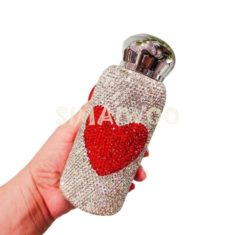 Glass Rhinestone Embroidery Tumbler Steel Stainless Vacuum Cup Mosaic Cross Stitch Skettle Portable Water Bottle Handcraft Gift